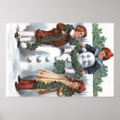 Kinderen Hanging Holly Garland Snowman Poster (Voorkant)