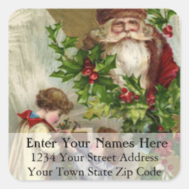 Kinderen Hanging Holly Kerstmis Adreslabel Vierkante Sticker