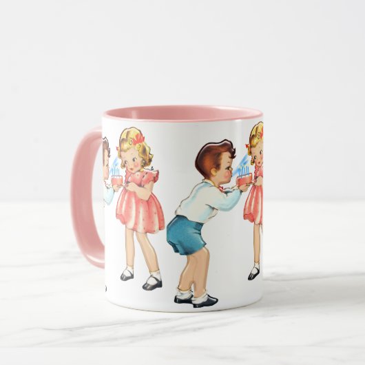  kinderen Happy Birthday: Nostalgisch Mok (Voorkant links)