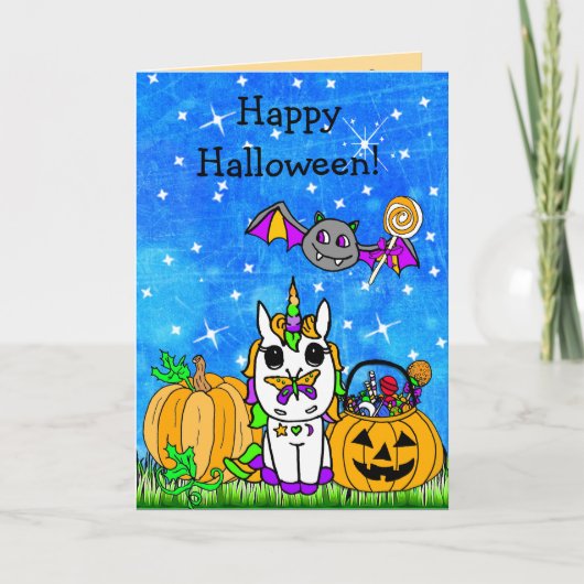 Kinderen Happy Halloween Eenhoorn Cartoon Kaart (Voorkant)