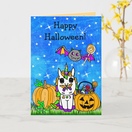 Kinderen Happy Halloween Eenhoorn Cartoon Kaart (Gele Bloem)