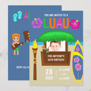 Kinderen Hawaiaanse Luau-feest foto uitnodiging