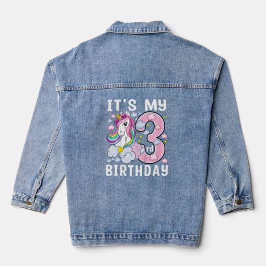 Kinderen Het is mijn 3e verjaardag Unicorn Kind 3 Denim Jacket (Achterkant)
