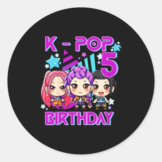 Kinderen Het is mijn 5e verjaardag Schattig Chibi Ronde Sticker (Voorkant)