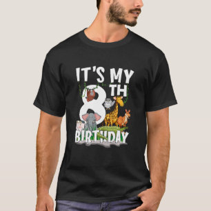 Kinderen Het is mijn 8e verjaardag dierentuin Oerw T-shirt