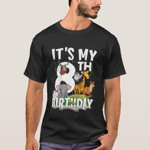 Kinderen Het is mijn 8e verjaardag dierentuin Oerw T-shirt