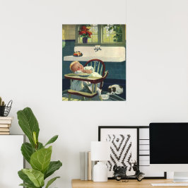 kinderen, hoeszetkamer keuken voor Baby Poster