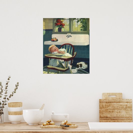  kinderen, hoeszetkamer keuken voor Baby Poster (Keuken)