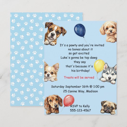 Kinderen Hond Feestje Digitale Download Kaart (Voorkant / Achterkant)