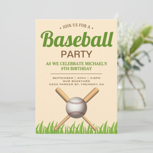 Kinderen honkbal verjaardagsfeestje kaart (Staand voorkant)