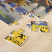 kinderen, honkbalspelers die de grenswacht overst legpuzzel (Zijkant)