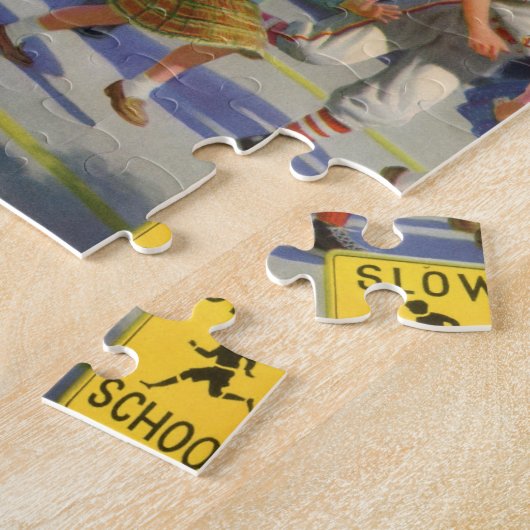 kinderen, honkbalspelers die de grenswacht overst legpuzzel (Zijkant)