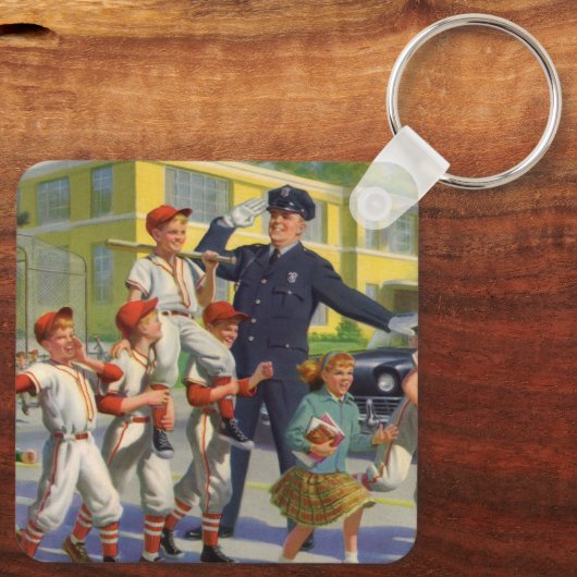  kinderen, honkbalspelers die de grenswacht overst sleutelhanger (Achterkant)