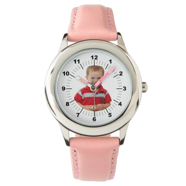 Kinderen horloge - gepersonaliseerd - roze genumme (Voorkant)