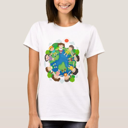 Kinderen houden handen rond de aarde vast t-shirt (Voorkant)