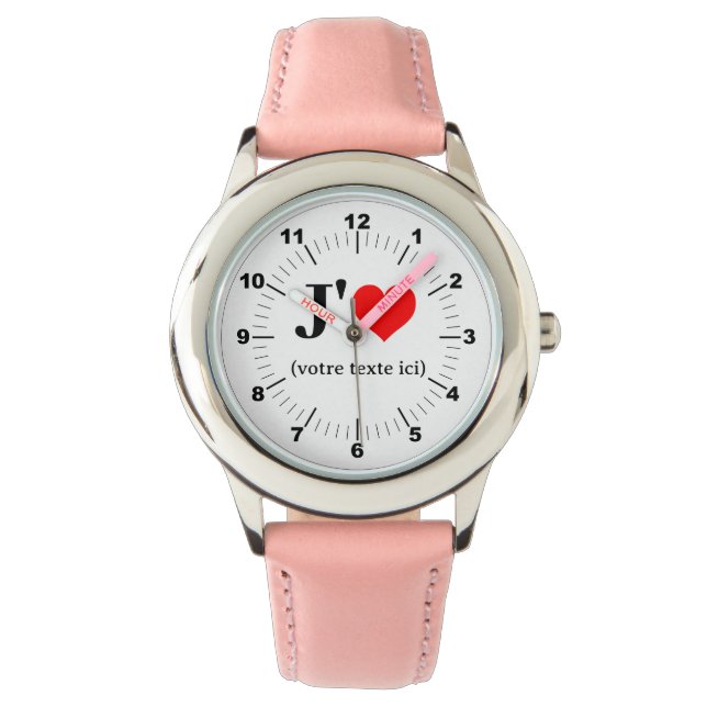Kinderen I Heart Pink Leather Strap Watch Horloge (Voorkant)