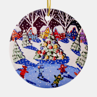 Kinderen IJs Schaats Kerst Rond Ornament