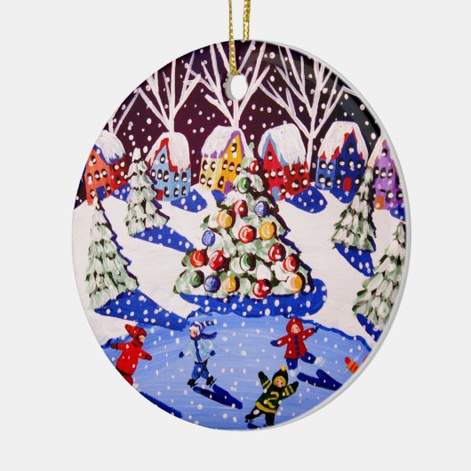Kinderen IJs Schaats Kerst Rond Ornament (Links)