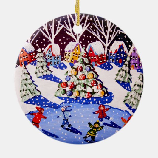 Kinderen IJs Schaats Kerst Rond Ornament (Achterkant)