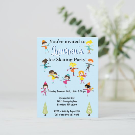 Kinderen IJs Schaats Verjaardagsfeest Uitnodiging  (Staand voorkant)