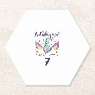 Kinderen ik ben al 7 jaar eenhoorn verjaardag meis kartonnen onderzetters