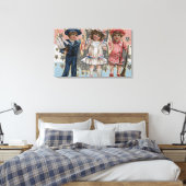 Kinderen in blauw, wit en roze canvas afdruk (Insitu (Slaapkamer))