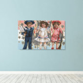 Kinderen in blauw, wit en roze canvas afdruk (Insitu (Houten vloer))