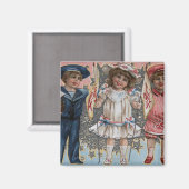 Kinderen in blauw, wit en roze magneet (Voorkant / Achterkant)