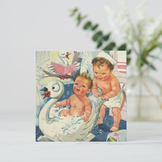  Kinderen in Bubble Bath Baby shower Invitation Kaart (Staand voorkant)