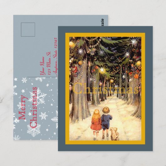 Kinderen in Christmas Lane Briefkaart (Voorkant / Achterkant)