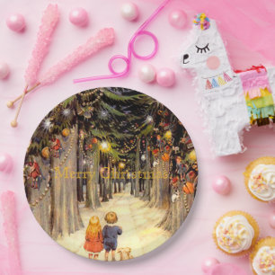 Kinderen in Christmas Lane Papieren Borden Bordje