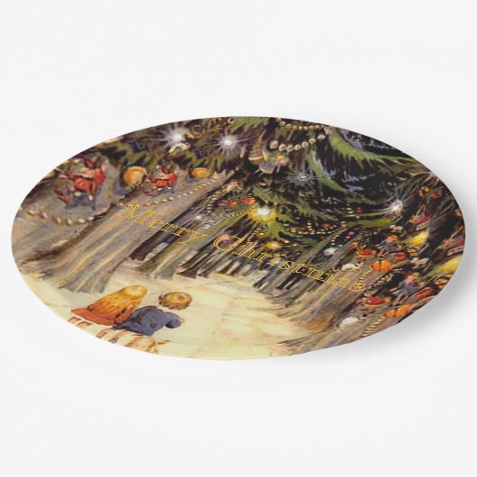 Kinderen in Christmas Lane Papieren Borden Papieren Bordje (Gekanteld)