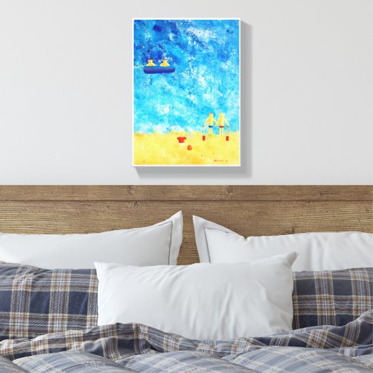 Kinderen in de hedendaagse Seaside Kunst Canvas Afdruk (Insitu (Slaapkamer))
