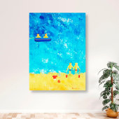 Kinderen in de hedendaagse Seaside Kunst Canvas Afdruk