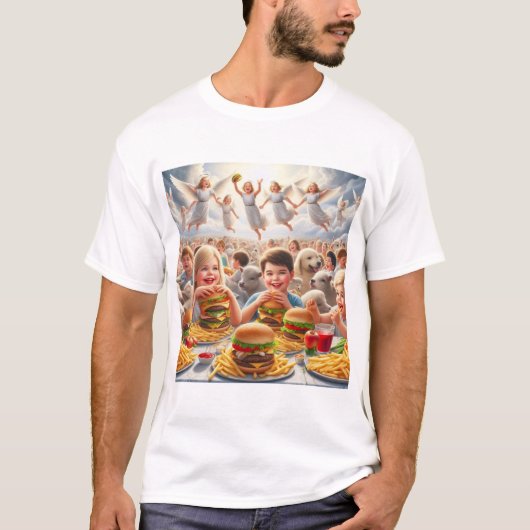Kinderen in de hemel eten fastfood haiku t-shirt (Voorkant)