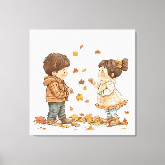 Kinderen in de Herfst Canvas Afdruk (Voorkant)