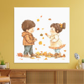 Kinderen in de Herfst Canvas Afdruk (Insitu (Woonkamer))