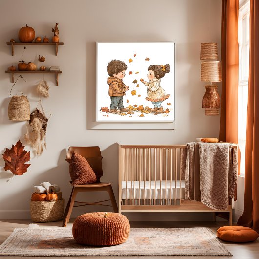 Kinderen in de Herfst Canvas Afdruk