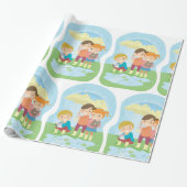 Kinderen in de regen cadeaupapier (Uitgerold)