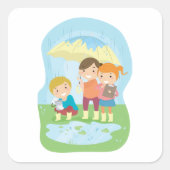 Kinderen in de regen vierkante sticker (Voorkant)