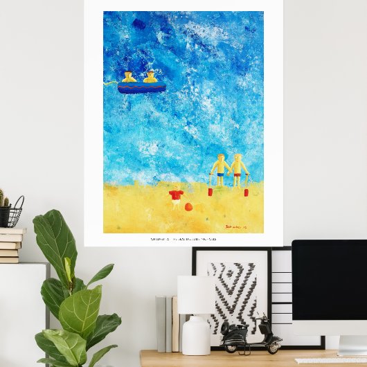 Kinderen in de Seaside Contemmodern Art Print (Thuiskantoor)