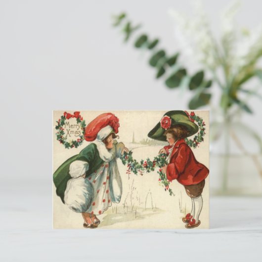 Kinderen in de sneeuw briefkaart (Staand voorkant)