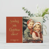  kinderen in de sneeuw feestdagenkaart (Staand voorkant)