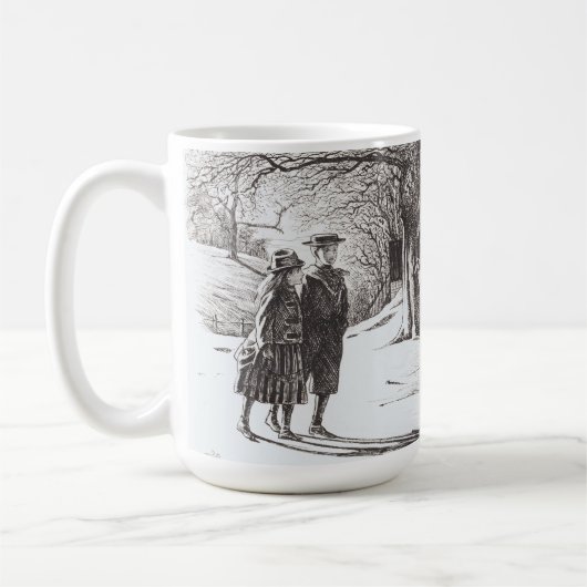 KINDEREN IN DE SNEEUW  Kunst Kerst Mok (Links)