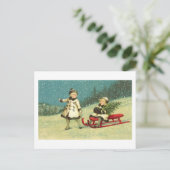 Kinderen in de winter briefkaart (Staand voorkant)