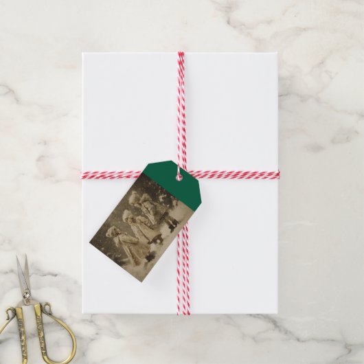 Kinderen in de winter cadeaulabel (Met Touw)