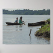 Kinderen in de Wooden Boat op de Napo-rivier in Pe Poster (Voorkant)
