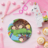 Kinderen in een Trehouse Papieren Bordje (Feest)