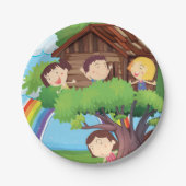 Kinderen in een Trehouse Papieren Bordje (Voorkant)