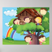 Kinderen in een Trehouse Poster (Voorkant)
